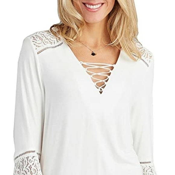 Democracy Tops - Democracy Women's Bell SLV V-Neck Lace Up Top